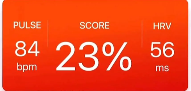 Pulse 84 bpm · Score 23% · HRV 56 ms