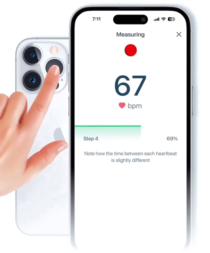 Measuring 67 bpm with a finger on the camera